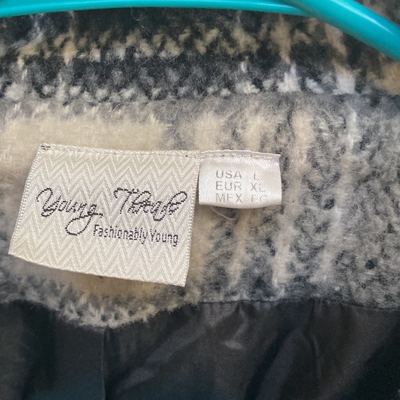 Plaid B/W Double Breastfed Car Coat Sz L - Picture 2 of 11